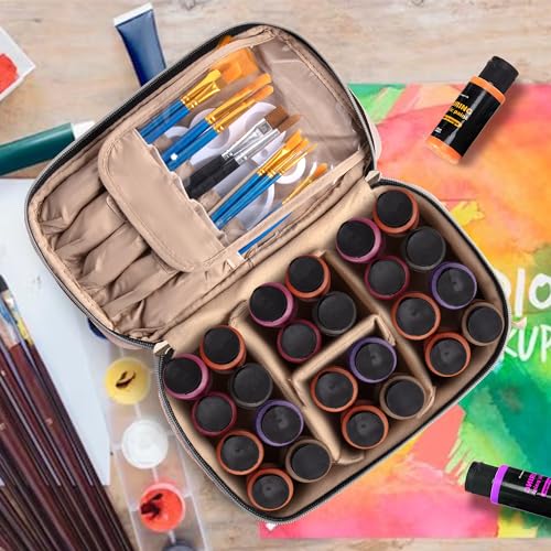 Image of Teamoy Acrylic Paint Organizer Holds 24 Bottles of 2 fl.oz Acrylic Paint, Paint Brush Storage Bag for Art Brush and Craft Supply, Misty Rose