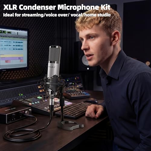 Image of Studio Microphone, Professional Cardioid XLR Condenser Recording Mic Voice Over Kit with Desktop Stand for Music, Singing, Podcasting, and Vocal Streaming