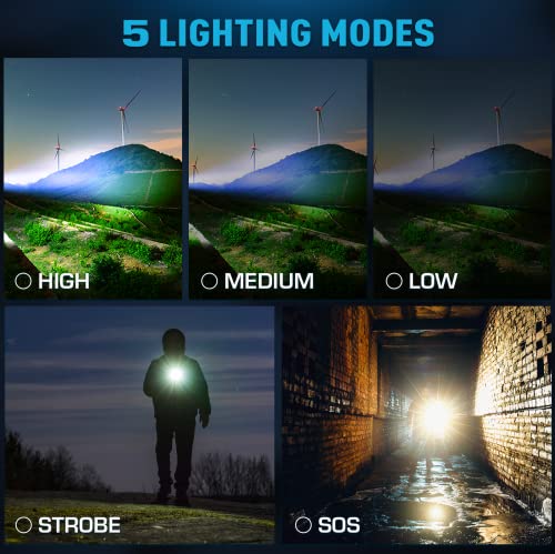 Sinvimes Rechargeable Flashlights High Lumens, LED Powerful Super Bright Flash Light, 5 Mode Zoomable Tactical Flashlights High Powered, Waterproof Linternas Emergencies Lights for Home