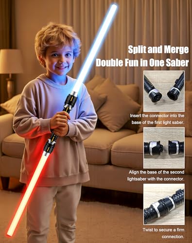 light sabers for kids 2-in-1 mini retractable light up sword for boys girls red blue cosplay costume party birthday gift toy