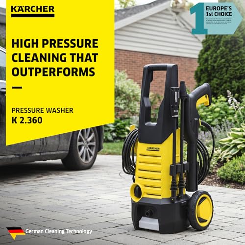 Image of Karcher K 2.360 High Pressure Washer, 1400W, 120 Bar, 360 l /h Flow Rate, 6m Hose Pipe, Portable, Powerful & Resource-Saving Cleaning for Homes, Cars, Bikes, Gardens, Multiple Accessories, German Tech