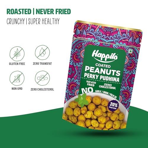 Image of Happilo Premium Super Snack Perky Pudhina Peanut 150g, Crunchy and Nutty, High in Protein and Dietary Fibre (Pack of 2)