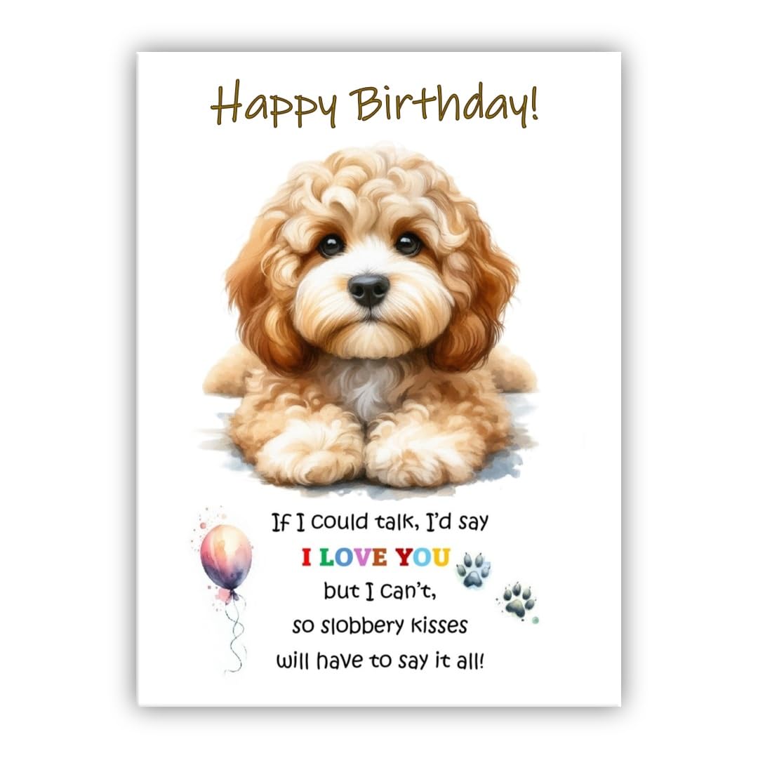 Dog Lovers Birthday Card. Cavapoo Birthday Card from the dog to the owner, Mum, Dad, Mummy, Daddy, Mother, Father. (Cavapoo beige)