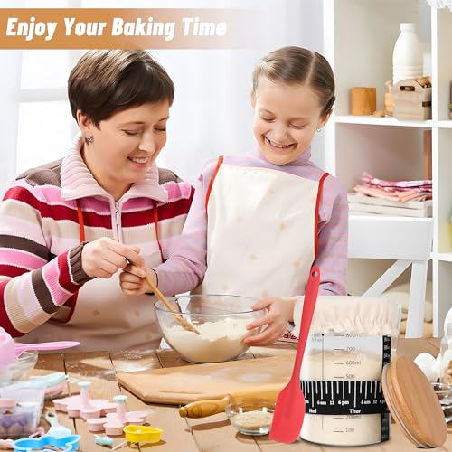 Image of Xileanalee Pro Sourdough Starter Jar Kit- 35 Oz Large Sourdough Starter Glass Jar with Date Marked Feeding Band,Thermometer,Spatula,Cloth Cover& Lid for Sour Dough Bread Loaf