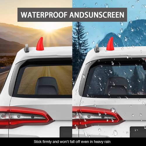 Image of 2PCS Car 3D Devil Horns Sticker, Car Roof Decoration, Self-Adhesive Auto Decoration Ornaments, Antenna Roof Top Stickers Protector Halloween Car Accessories Universal for Cars (Red)