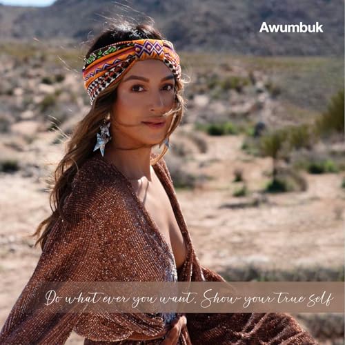 Image of Awumbuk Wide Headbands for Women Knotted No Slip Head Bands Soft Turban Headband Hair Accessories Boho African Solid Color Head Wraps for Women Yoga Workout (Retro)