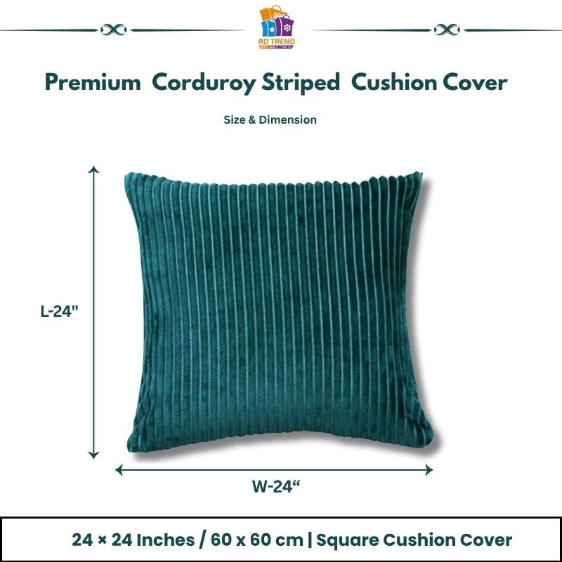 Image of RD TREND Cushion Cover Set of 2, Decorative Sofa Living Room Home Square Cushion Covers 24 Inch x 24 Inch, Aesthetic Corduroy Striped Double Sided (Green)