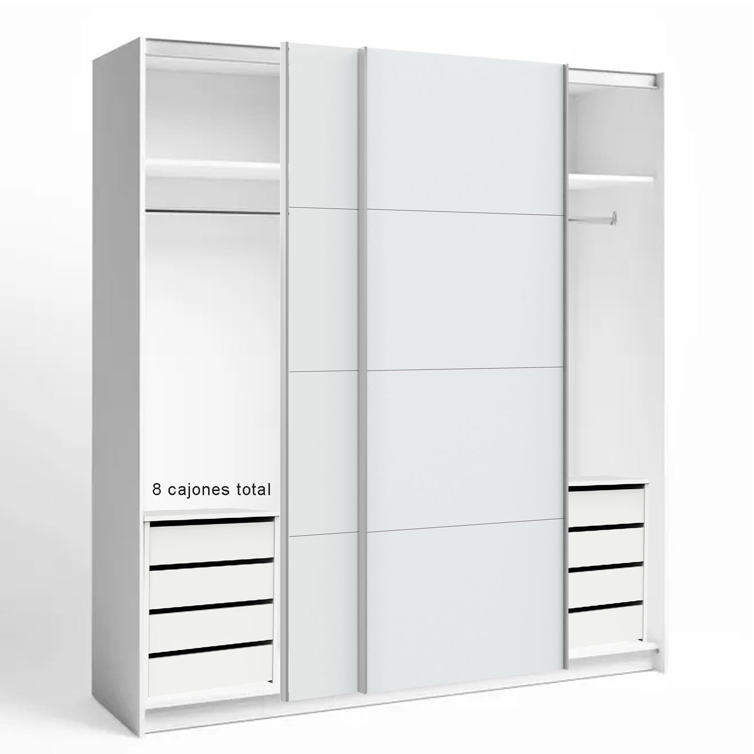 Armario Dormitorio Ropero con Dobles cajoneras Armo 2 Puertas correderas 8 cajones Total