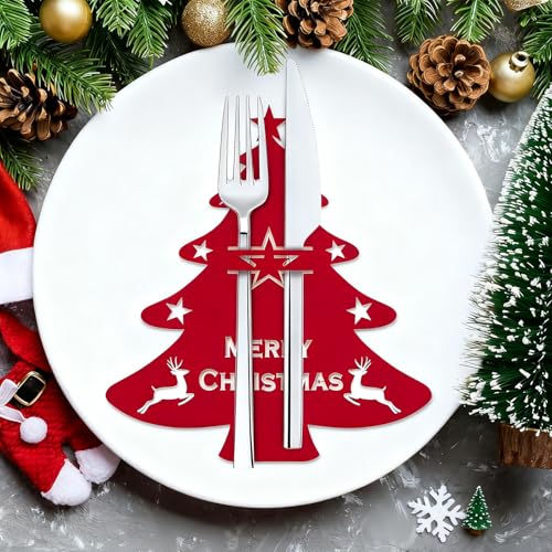 Meetory Besteckhalter Weihnachten Filz, 12 Stück Tischdeko...