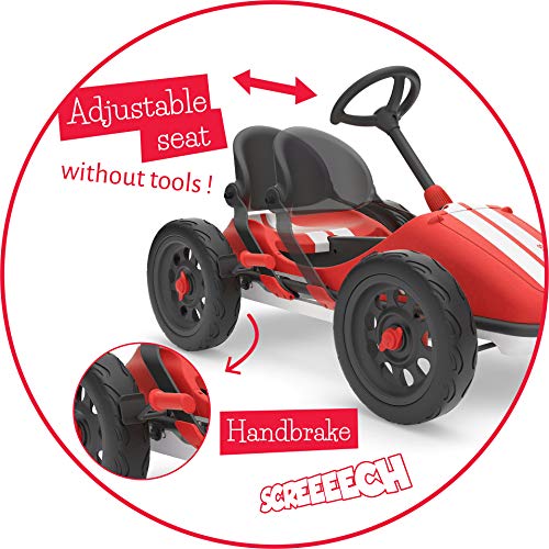 Chillafish Monzi RS: Pedal Go-Kart for Kids 3-7 Years, Folds Down for Easy Storage and Adjustable Seat Without Tools, Airless no-Puncture RubberSkin Tires, and Wall Mount for Easy Storage, Red