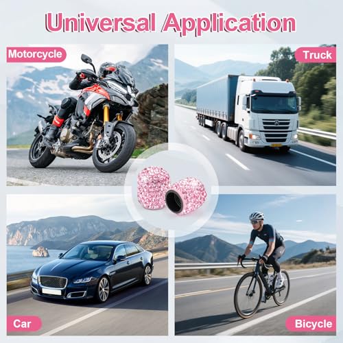 Image of JUSTTOP 4 Pack Handmade Crystal Rhinestone Car Tire Valve Stem Caps, Car Wheel Tire Valve, Attractive Dustproof Bling Car Accessories, Universal for Cars, Trucks and Motorcycles-Pink
