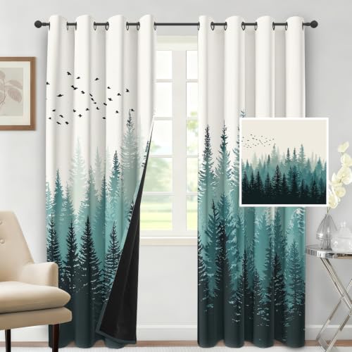 Rideau occultant forêt brumeuse arbre vert isolant thermique 2pc - 3