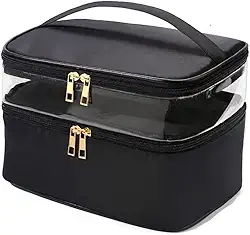 Necessaire Grande Viagem Divisória Maquiagem Make Cosméticos Bolsa Organizador Feminina Beleza Multiuso Frasqueira Bolsinha (Preto)