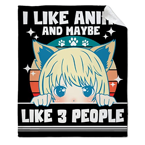 ARTBLANKET I Like Anime and Maybe Like 3 People Throw Blanket Fannel Fleece Super Soft Funny Blanket Travel Throw Blanket for Bed Couch Sofa 60x50 in for Teen Car