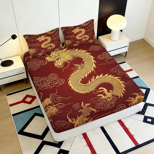 Drap-Housse Dragon 140x200cm en microfibre à bonnet profond non glissant