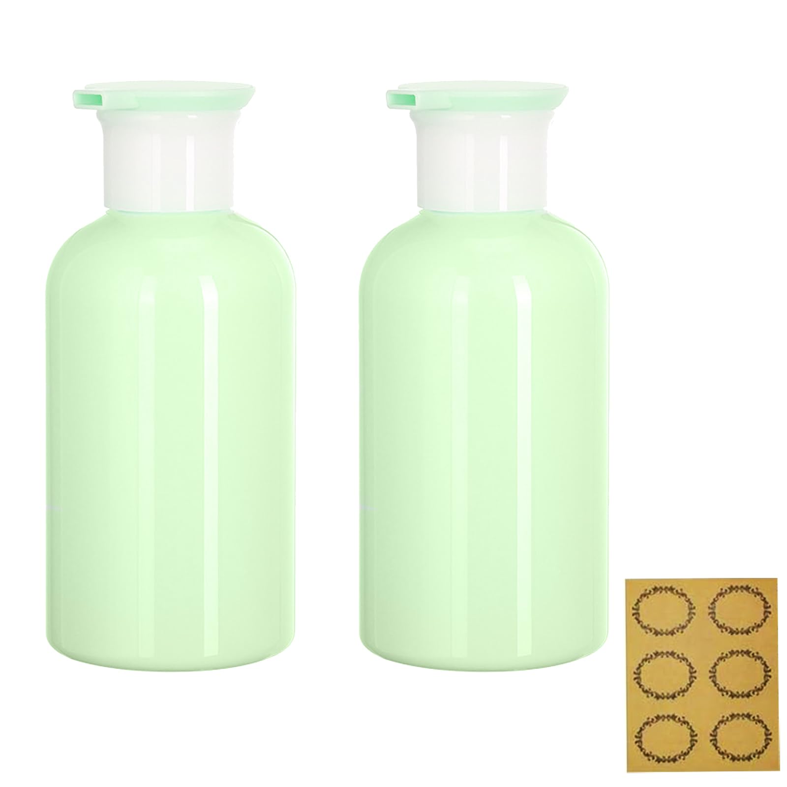 2Pcs, 300ML Empty Plastic Pump Bottles Dispenser - Apstaqeoo Portable BPA-Free Cylinder Shampoo Lotion Hand Pump Bottle Durable Body Wash Liquids Refillable Containers for Kitchen Bathroom (Green)