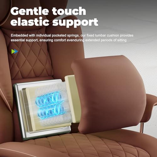 COMHOMA Big and Tall Office Chair, High Back Leather Gaming Chair with Footrest, Executive Ergonomic Office Chairs with Pocket Spring Lumbar Support and with Outward Fixed Soft Armrests