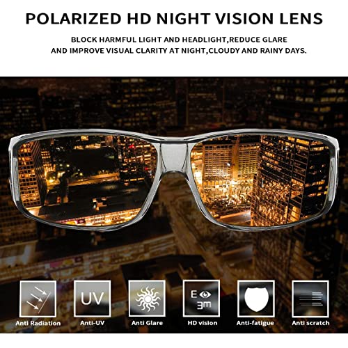 BOJOD Night Driving Glasses for Women Men Fits Over Anti Glare Polarized Night Vision Glasses for Nighttime Yellow Glasses3