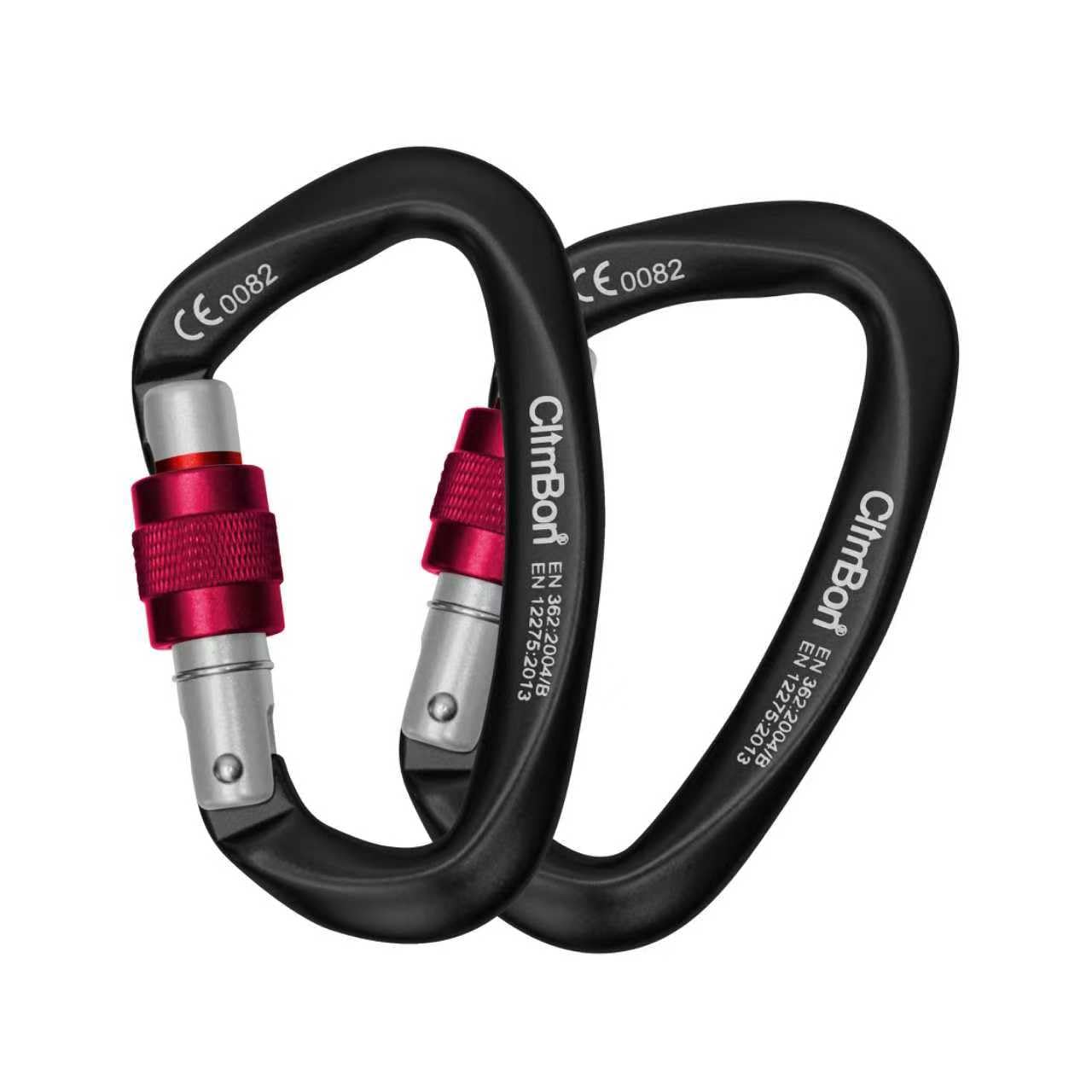 ClimBon 25KN Climbing Carabiner UIAA & CE Certified, Set of 2, Forged High-Strength Aluminium, Screw Cap, Auto-Locking Carabiner for Climbing, Mountaineering, Rescue and Abseiling (Black)