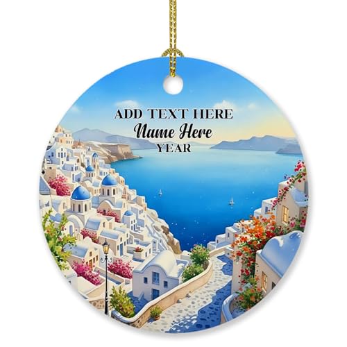 Adorno de Navidad personalizado con nombre del año Santorini 2025, recuerdo de la isla de Santorini, adorno de Navidad para mujeres, hombres, hermana, hermano, adornos personalizados de recuerdos de