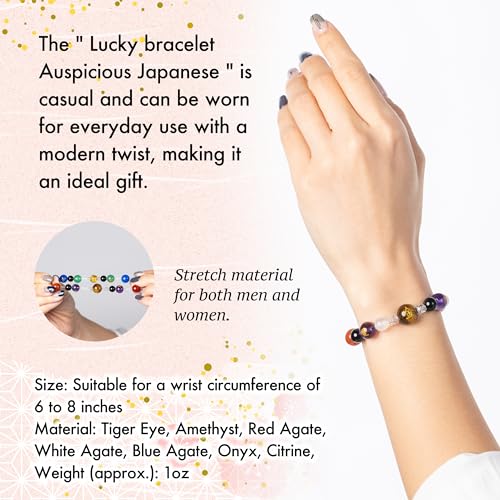 Yokohama Wakuwaku kan Lucky bracelet Auspicious Japanese Kanji traditional cool stretch powerstone Agate Green quartz Amethyst casual gift 5