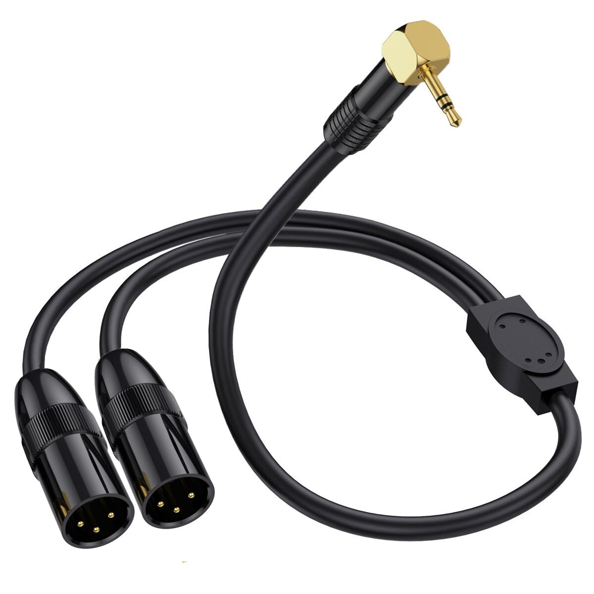 Dual XLR to 1/8 Stereo AUX Cable, Right Angle 90Degree 3.5mm 1/8 inch to Dual XLR Y Splitter Cable for Smartphone,Mp3 Player, Laptop, Speaker, Amplifier, Mixing Console, Microphone (50 cm)