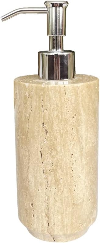 Natural Beige Travertine Refillable Bathroom Liquid Dispenser, Lotions Soap Container (Beige Travertine) (Beige Travertine)