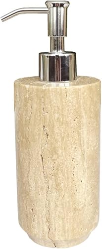 StonePlus Dispensador de líquidos de baño recargable de travertino beige natural, contenedor de jabón de lociones (travertino beige) (travertino