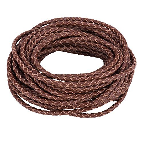 PandaHall Elite 5.5 Yard 3mm Round Folded Bolo PU Braided Leather Cord Bolo Tie for Necklace Bracelet Jewelry Making Brown