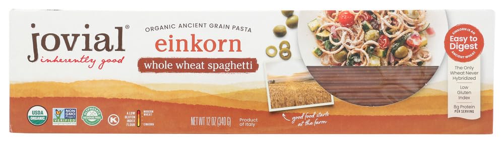 JovialSpaghetti Einkorn Pasta | Organic Whole Grain Spaghetti | Non-GMO | High Protein | Lower Carb | USDA Certified Organic | Kosher | Delicious Pasta | Made in Italy | 12 oz (2 Pack)