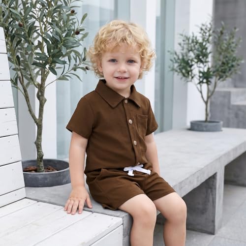 Image of Toddler Boy Clothes Summer Outfits Button Down Shirt Shorts Set 1-5T