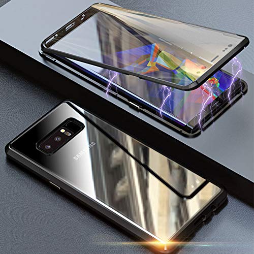 Funda Samsung Galaxy Note 8, Absorción Magnética Carcasa[Marco de Metal] [front and back Tempered Glass]360 Grados Slim Fit Ultra Carcasa de Peso Ligero, para Samsung Galaxy Note 8 Cover Case   Negro