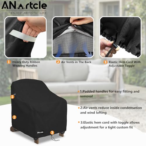 Image of ANartcle Patio Adirondack Chair Cover 2 Pack,600D Waterproof Heavy Duty Outdoor Chair Covers,Adirondack Chair Covers(30W x 34D x 36H inches),Patio Furniture Covers,Black