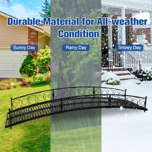 Kinpaw 10 FT Garden Bridge Extra Long, Metal Garden Bridges for Outdoors, Outdoor Bridge with Circular Safety Guardrails, Iron Decorative Footbridge for Pond, Yard, Creek, Stream, Black
