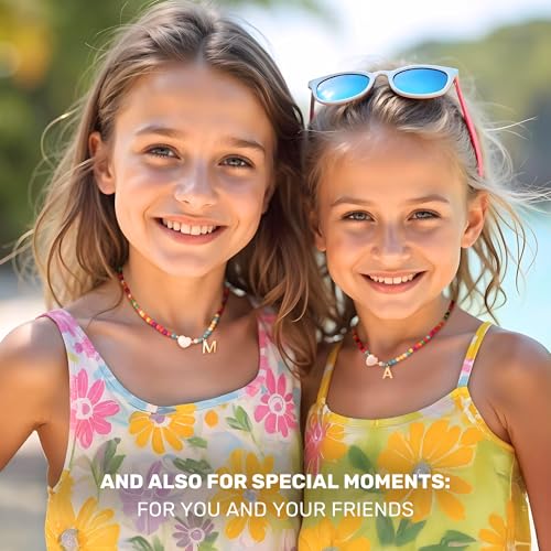 BodyJ4You 2PC Choker Initial Necklace for Kids - Letter Pendant Heart Charm Goldtone Y2K Boho Beaded Collar - Personalized Gift Teen Girls Jewelry Children Jewelry - Beach Vacation Summer Accessories4