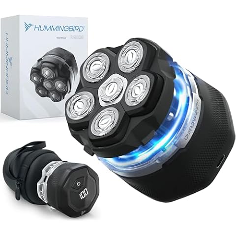 HUMMINGBIRD MK3 Electric Head Shavers for Bald Men - No Nick Electric Razor for Men, Cordless USB C Rechargeable, Waterproof Wet/Dry Shave, 6 Blade Head, LED Display, Rotary Skull Shaver with Case Cover