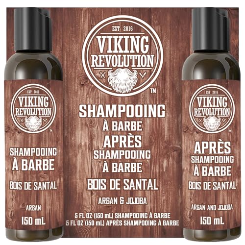 Viking Revolution - Shampoing Barbe Homme & Après Shampoing Barbe Homme - Huile d'Argan & de Jojoba - Adoucit & Renforce - Parfum Bois de Santal - 150 ml x 2