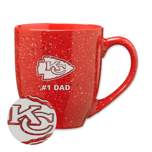 Rico Industries NFL Football Kansas City Chiefs #1Dad 16 oz Team Color Laser Engraved Speckled Ceramic Coffee Mug