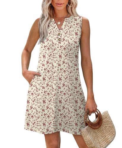 Image of XIEERDUO Summer Dresses for Women 2026 Beach Vacation Clothes V Neck Button Sundresses with Pockets