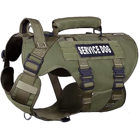 DNALLRINO Green Service Dog Harness for Large Dog, Mesh Breathable Dog Lift Harness with Military Molle Vest, Tactical Dog Harness with 39g Metal Buckle for Training Hiking Walking Cover