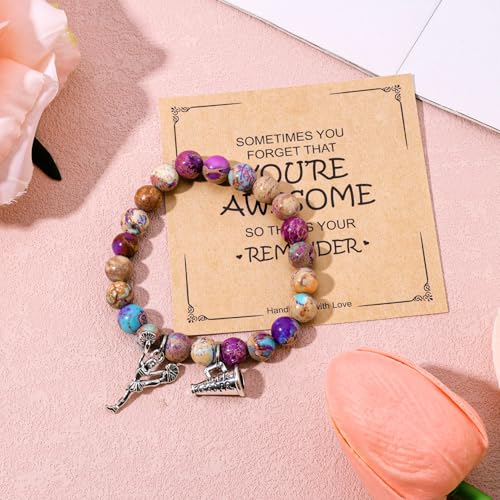 Cheer Bracelet, Imperial Stone Cheerleading Bracelet with Encouragement Card Charming Cheerleader Gifts Elegant Smooth Cheer Stuff with Cheerleader Jewelry Pendant3