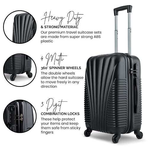 SA Products Cabin Suitcase - Hardshell Airline-Approved Luggage Bag for Travel - Cabin Bag with Inner Pockets, Extendable Top Handle, Side Handle, 4 Spinner Wheels, Lock - 55x22x38cm, 35L, Black - Image 4