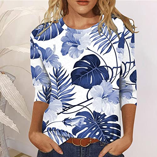 INNOVIERA Blusa feminina casual de verão 2023 com gola redonda e manga 3/4, estampa floral casual, A