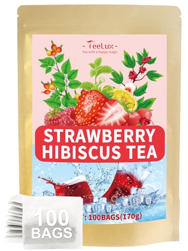 TeeLux Eistee mit Erdbeeren und Himbeeren Tee Beutel 100 Stück, Vegan, Beerengeschmack Eistee für heiße Sommer, Erdbeere Himbeere Hibiskus Hagebutten Stevia, süß und sauer Geschmack