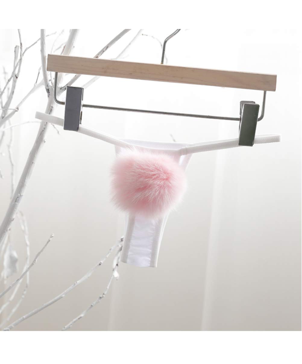 ADESUGATA Womens Thong Pantie Cute Rabbit Tail Low Waist G-String Fur Ball Solid Bikini T-Back Cosplay Bunny Girl Underwear: One Size White,pink