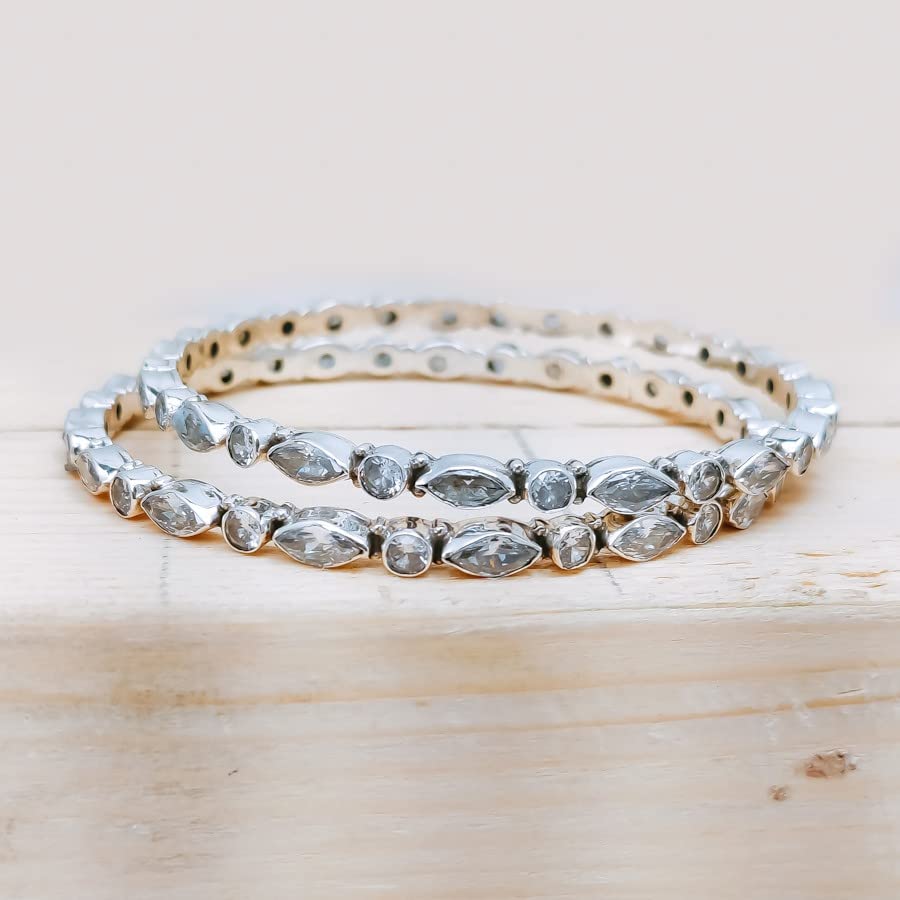 Image of White Topaz American Cz Stone 92.2 Sterling Silver Handmade design Bengalee.1 Pair