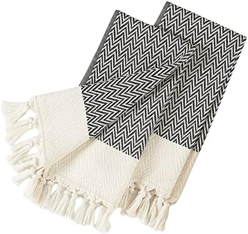 sea me at home Kitchen Hand Towels and Dishcloths Set of 2, Turkish Hand Towels for Bathroom, 100% Cotton Tea Towel Gift Set (14 x 30 Inches, Black)
