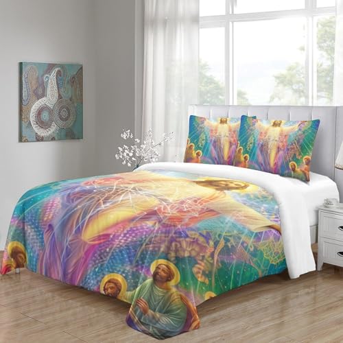 Housse de couette Jésus 3D avec fermeture éclair pour changer son lit sans effort