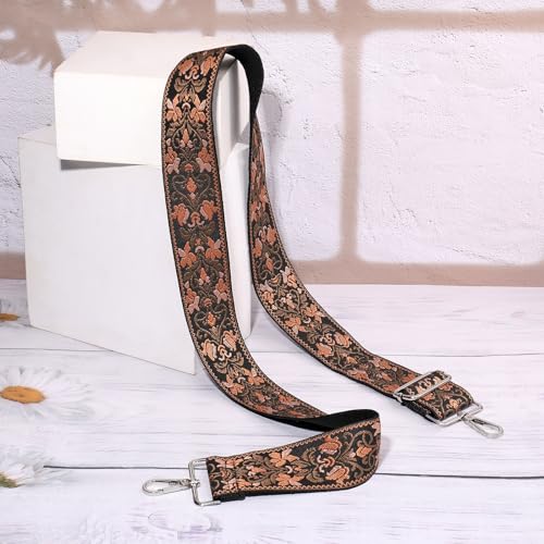 Image of Flower Purse Strap Replacement Embroidery Crossbody Shoulder Strap for Handbag Canvas Purse Extender Accessories