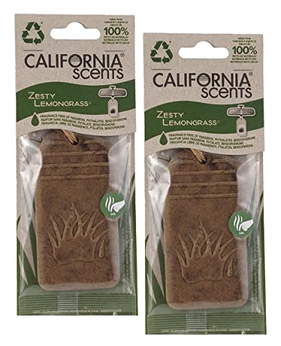 California Scents Hanging 3D Paper: Natural, Environmentally Friendly Car Freshener with Recycled Materials and Strong Odor Eliminator for Automotive Air Freshening (Zesty Lemongrass, 2 Packs)